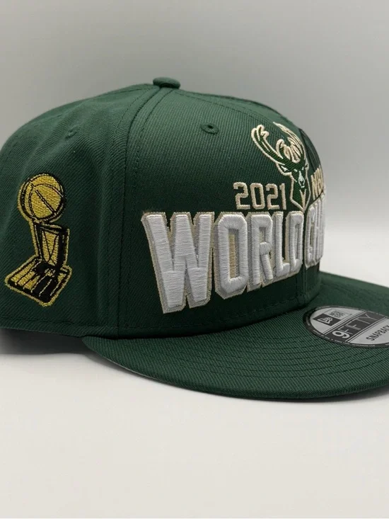 Milwaukee Bucks 2021 NBA World Champs New Era 9FIFTY Snapback Hat Green Cap - Picture 3 of 7